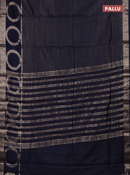 Semi chanderi saree navy blue and violet with allover zari checked pattern and zari woven butta border