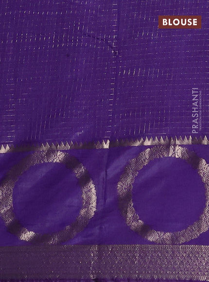 Semi chanderi saree navy blue and violet with allover zari checked pattern and zari woven butta border