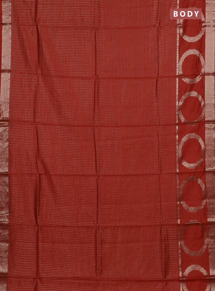 Semi chanderi saree rust shade and wine shade with allover zari checked pattern and zari woven butta border