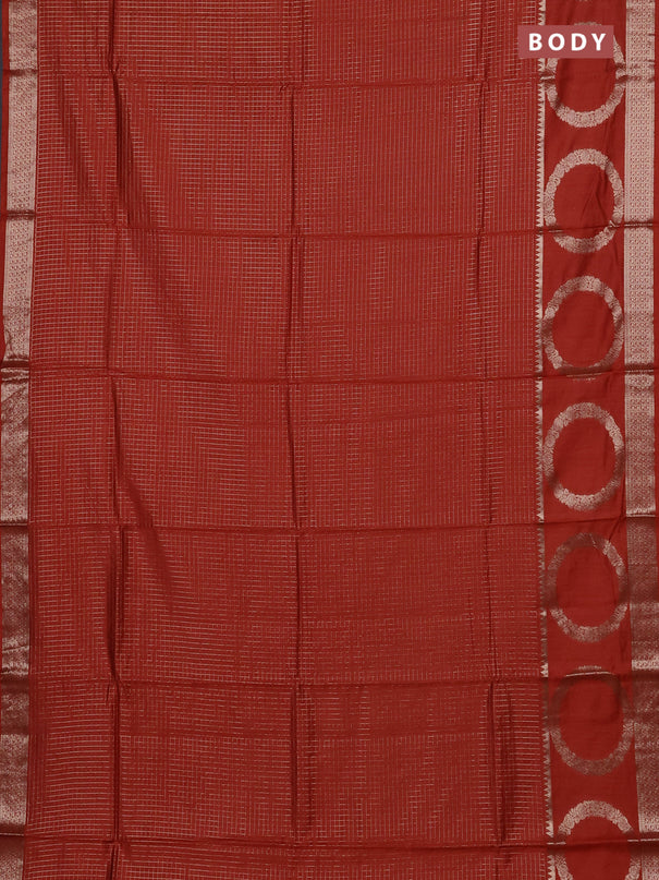 Semi chanderi saree rust shade and wine shade with allover zari checked pattern and zari woven butta border