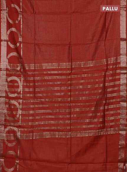 Semi chanderi saree rust shade and wine shade with allover zari checked pattern and zari woven butta border