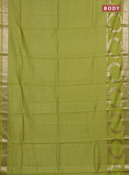 Semi chanderi saree light green and violet with allover zari checked pattern and zari woven butta border