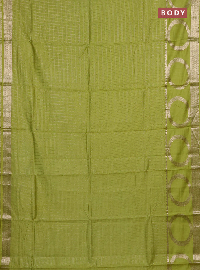 Semi chanderi saree light green and violet with allover zari checked pattern and zari woven butta border