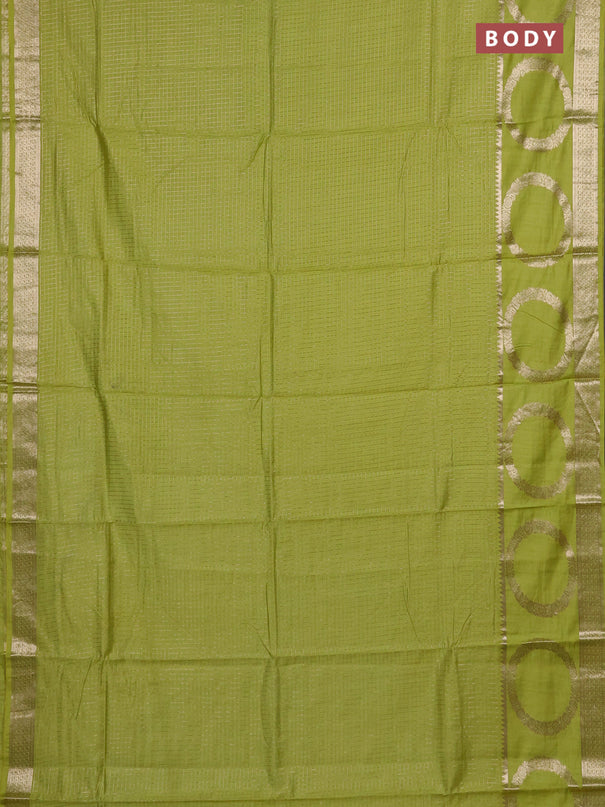 Semi chanderi saree light green and violet with allover zari checked pattern and zari woven butta border