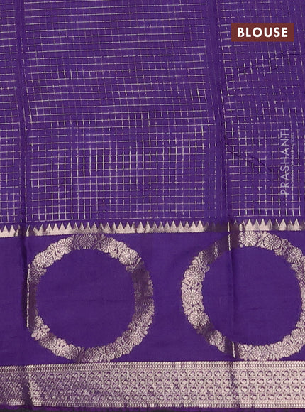 Semi chanderi saree light green and violet with allover zari checked pattern and zari woven butta border