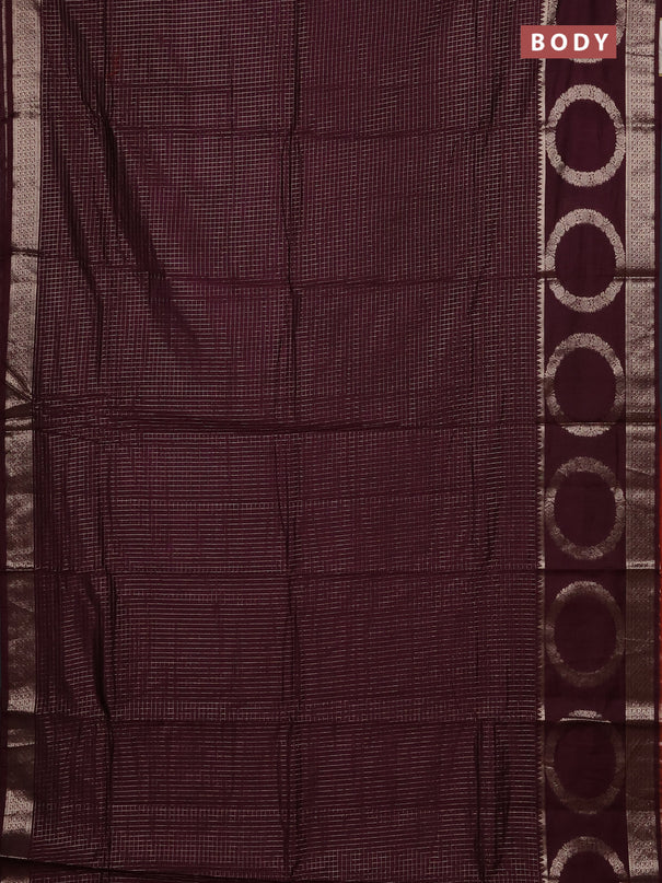 Semi chanderi saree deep wine shade and rust shade with allover zari checked pattern and zari woven butta border