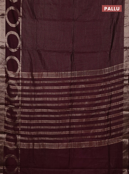 Semi chanderi saree deep wine shade and rust shade with allover zari checked pattern and zari woven butta border
