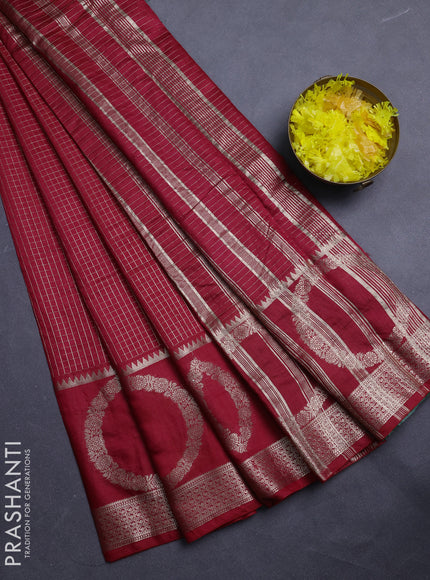 Semi chanderi saree red and green with allover zari checked pattern and zari woven butta border