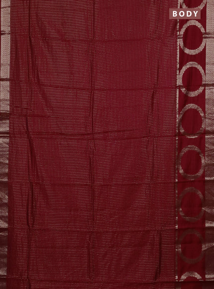 Semi chanderi saree red and green with allover zari checked pattern and zari woven butta border