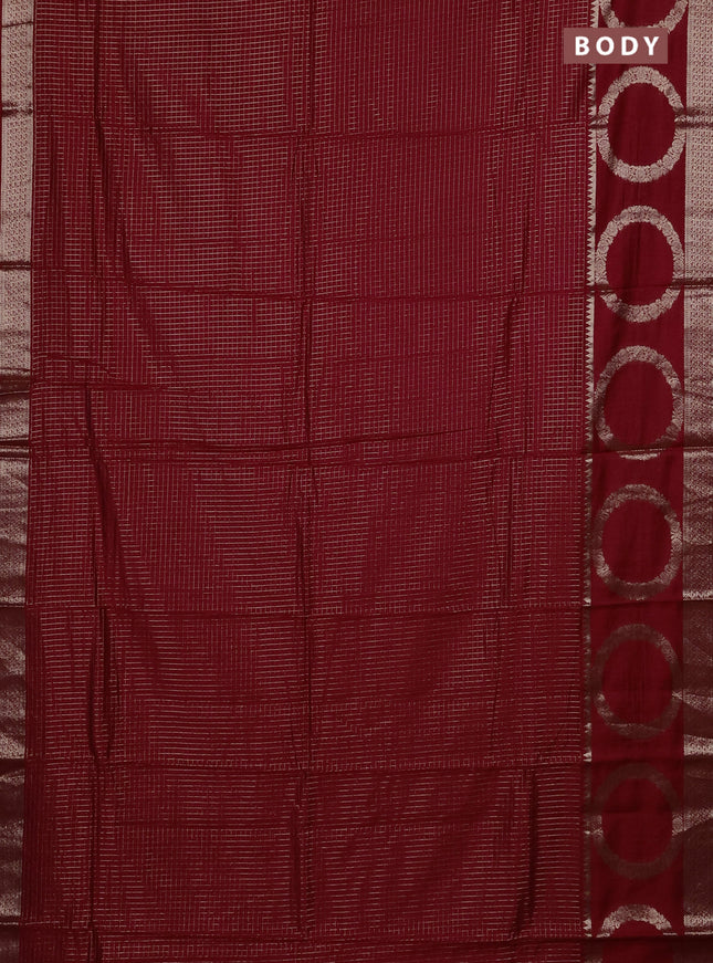 Semi chanderi saree red and green with allover zari checked pattern and zari woven butta border