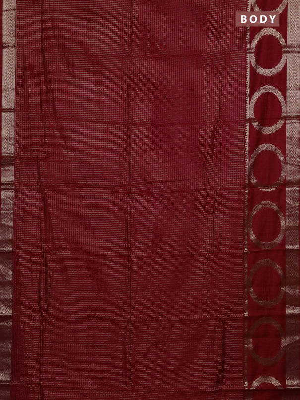 Semi chanderi saree red and green with allover zari checked pattern and zari woven butta border