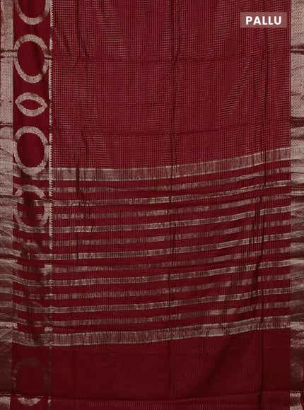 Semi chanderi saree red and green with allover zari checked pattern and zari woven butta border