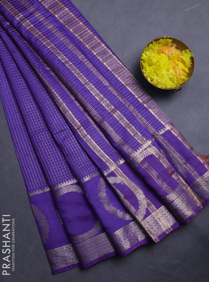 Semi chanderi saree violet and rust shade with allover zari checked pattern and zari woven butta border