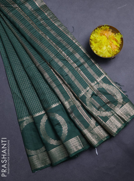 Semi chanderi saree green and light pink with allover zari checked pattern and zari woven butta border