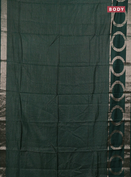 Semi chanderi saree green and light pink with allover zari checked pattern and zari woven butta border