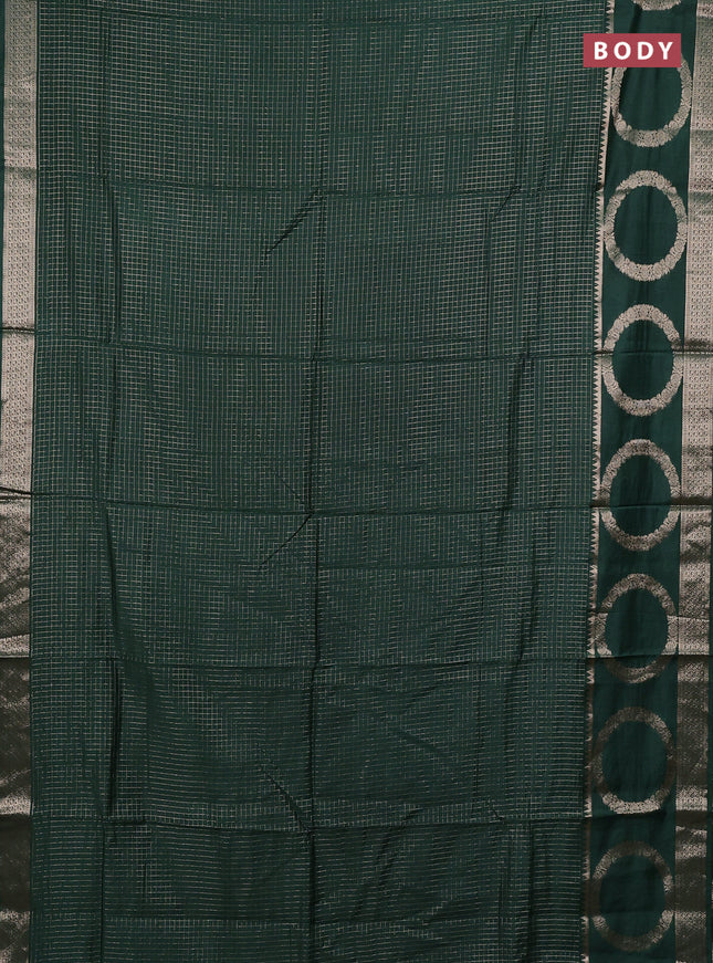Semi chanderi saree green and light pink with allover zari checked pattern and zari woven butta border