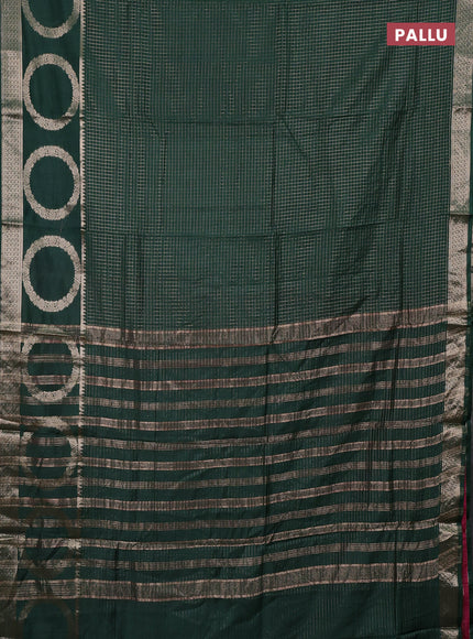 Semi chanderi saree green and light pink with allover zari checked pattern and zari woven butta border
