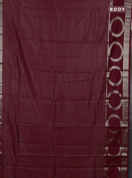 Semi chanderi saree maroon and green with allover zari checked pattern and zari woven butta border