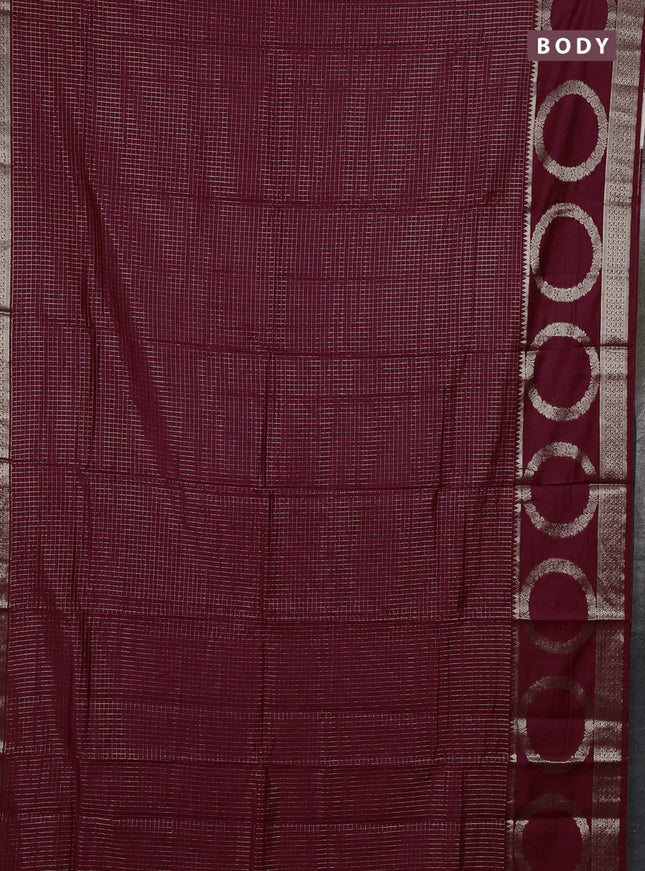 Semi chanderi saree maroon and green with allover zari checked pattern and zari woven butta border