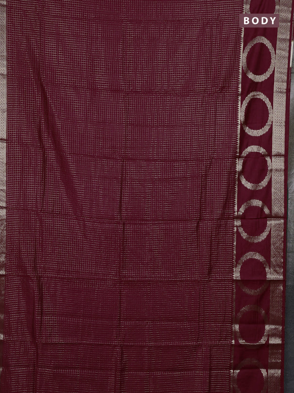 Semi chanderi saree maroon and green with allover zari checked pattern and zari woven butta border