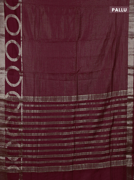 Semi chanderi saree maroon and green with allover zari checked pattern and zari woven butta border