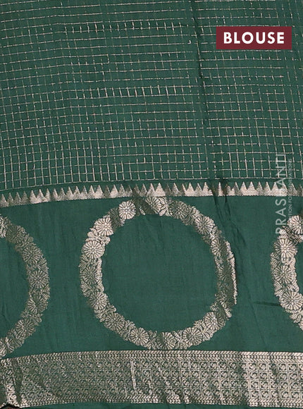 Semi chanderi saree maroon and green with allover zari checked pattern and zari woven butta border