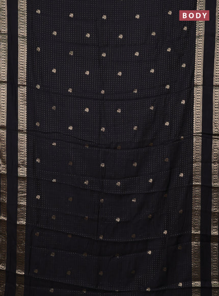 Semi chanderi saree black and off white with allover zari woven buttas and rettapet zari woven border