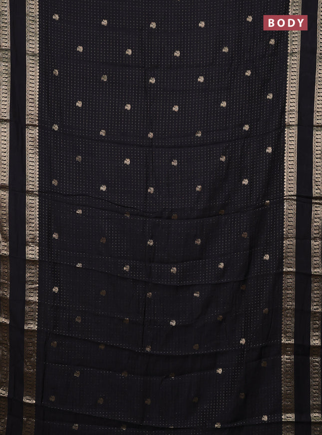 Semi chanderi saree black and off white with allover zari woven buttas and rettapet zari woven border