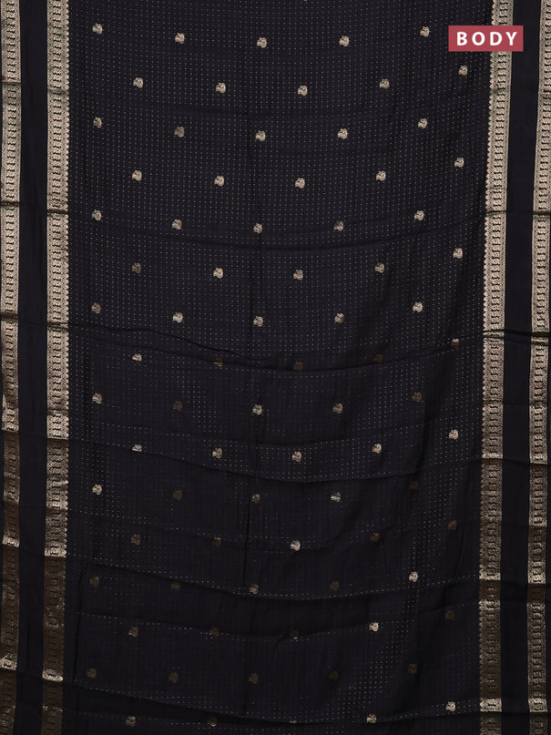 Semi chanderi saree black and off white with allover zari woven buttas and rettapet zari woven border