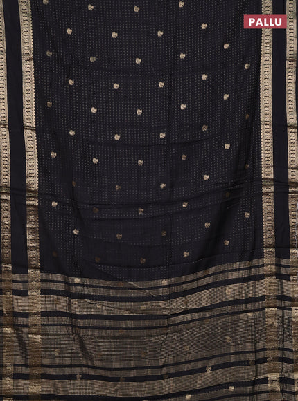 Semi chanderi saree black and off white with allover zari woven buttas and rettapet zari woven border