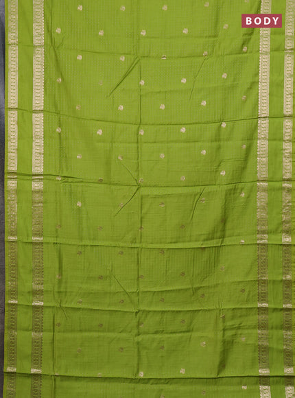 Semi chanderi saree light green and violet with allover zari woven buttas and rettapet zari woven border