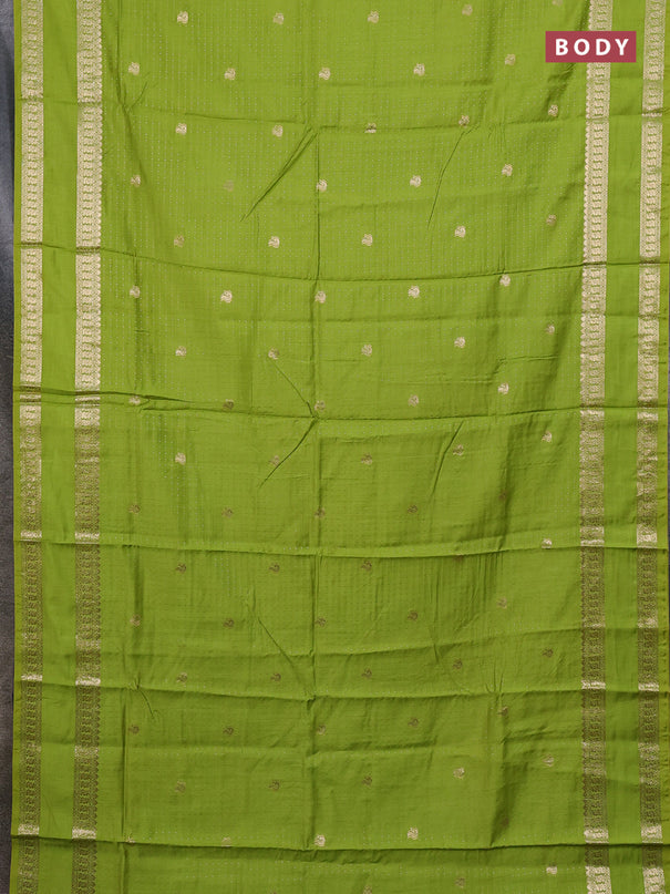 Semi chanderi saree light green and violet with allover zari woven buttas and rettapet zari woven border