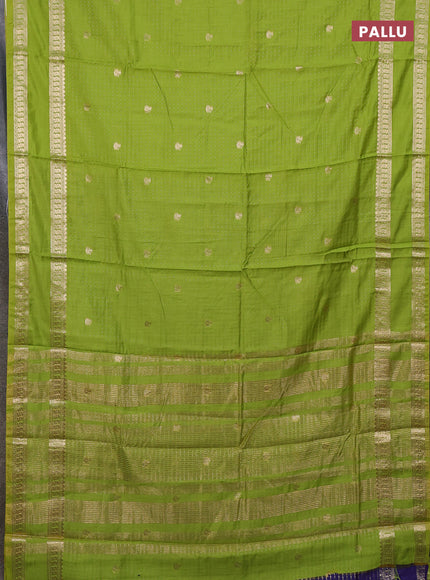 Semi chanderi saree light green and violet with allover zari woven buttas and rettapet zari woven border