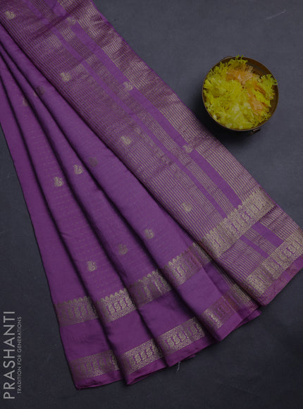 Semi chanderi saree lavender and violet with allover zari woven buttas and rettapet zari woven border