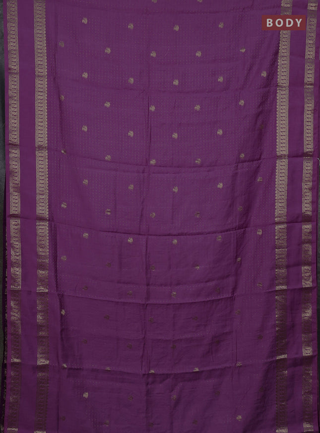 Semi chanderi saree lavender and violet with allover zari woven buttas and rettapet zari woven border