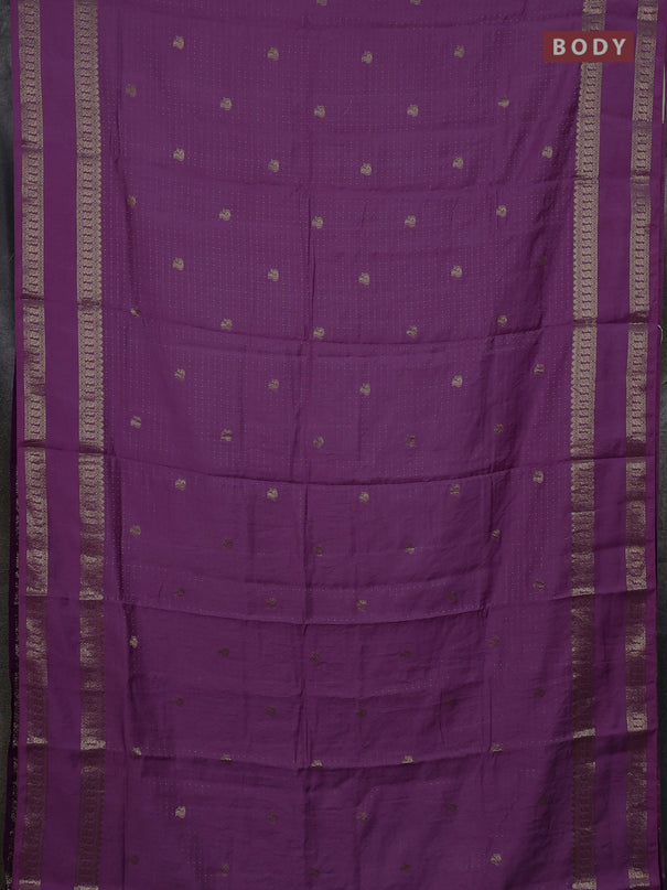 Semi chanderi saree lavender and violet with allover zari woven buttas and rettapet zari woven border