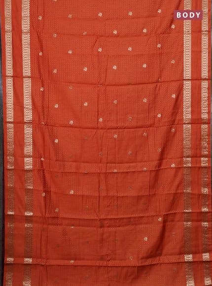 Semi chanderi saree rust shade and deep wine with allover zari woven buttas and rettapet zari woven border