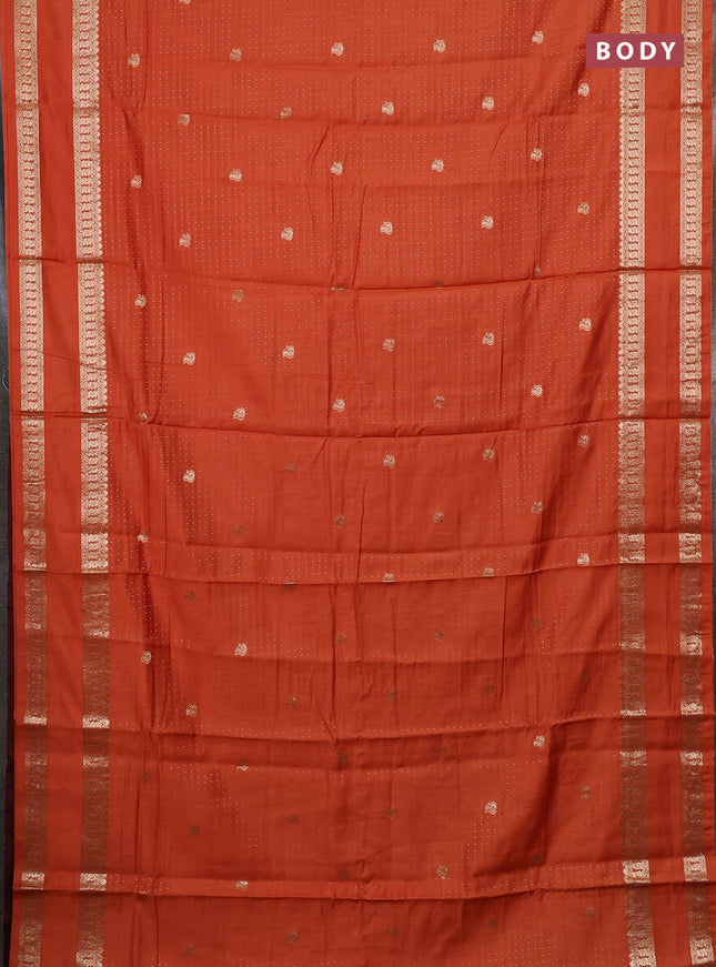 Semi chanderi saree rust shade and deep wine with allover zari woven buttas and rettapet zari woven border