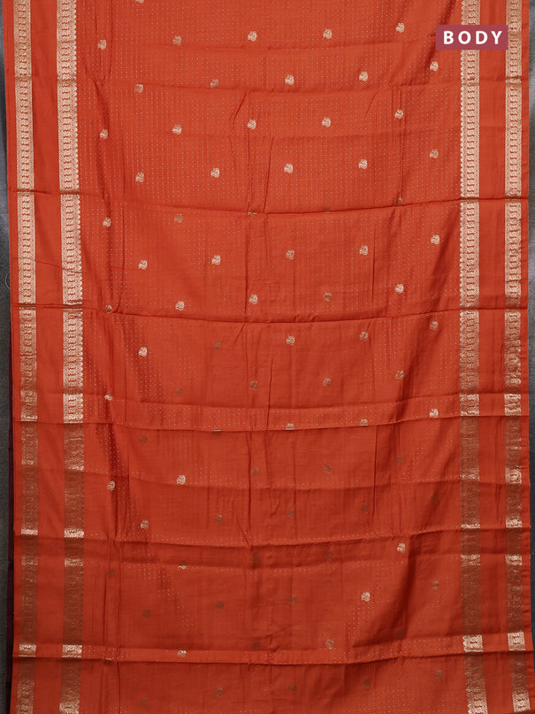 Semi chanderi saree rust shade and deep wine with allover zari woven buttas and rettapet zari woven border