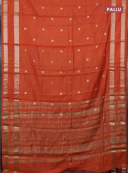 Semi chanderi saree rust shade and deep wine with allover zari woven buttas and rettapet zari woven border