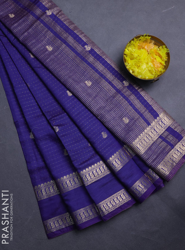 Semi chanderi saree navy bliue and light green with allover zari woven buttas and rettapet zari woven border