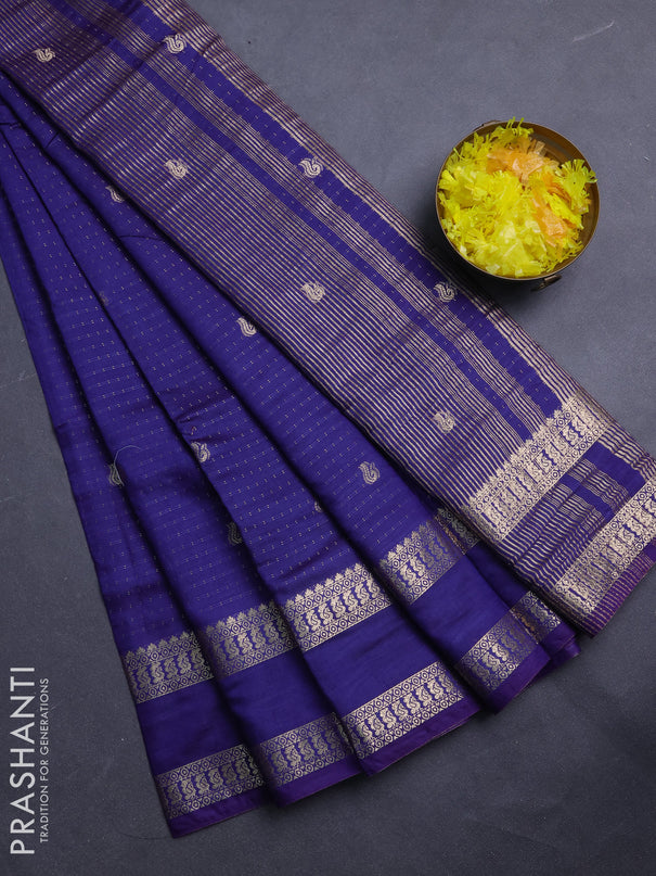 Semi chanderi saree navy bliue and light green with allover zari woven buttas and rettapet zari woven border