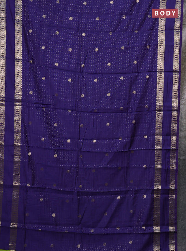 Semi chanderi saree navy bliue and light green with allover zari woven buttas and rettapet zari woven border