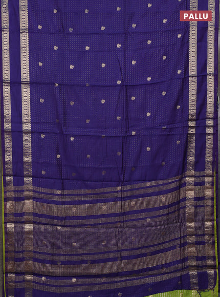 Semi chanderi saree navy bliue and light green with allover zari woven buttas and rettapet zari woven border