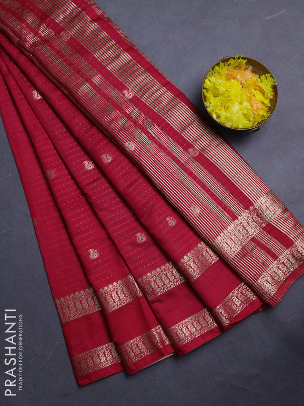 Semi chanderi saree wine shade and green with allover zari woven buttas and rettapet zari woven border