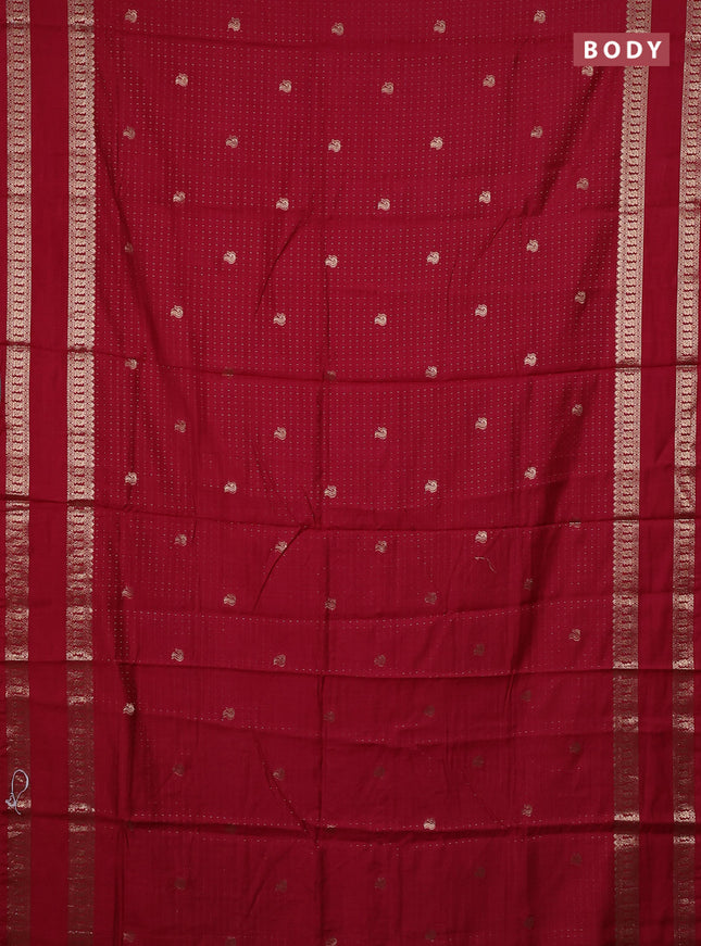 Semi chanderi saree wine shade and green with allover zari woven buttas and rettapet zari woven border