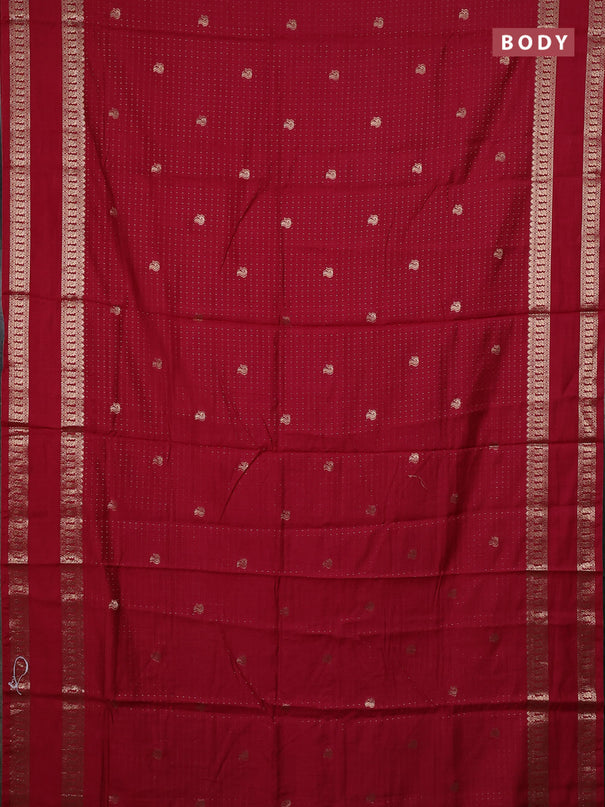 Semi chanderi saree wine shade and green with allover zari woven buttas and rettapet zari woven border