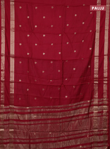Semi chanderi saree wine shade and green with allover zari woven buttas and rettapet zari woven border