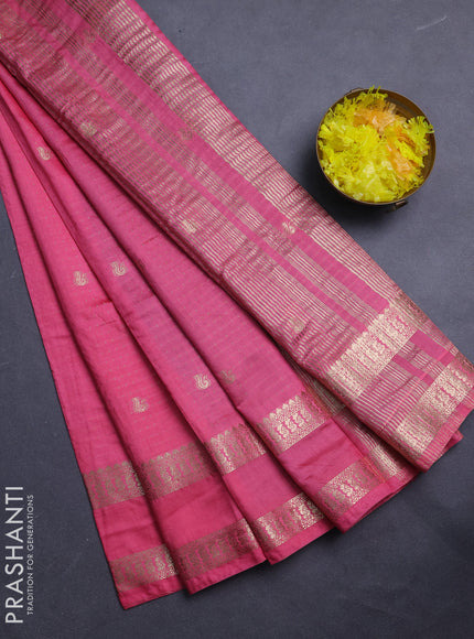 Semi chanderi saree pink and violet with allover zari woven buttas and rettapet zari woven border