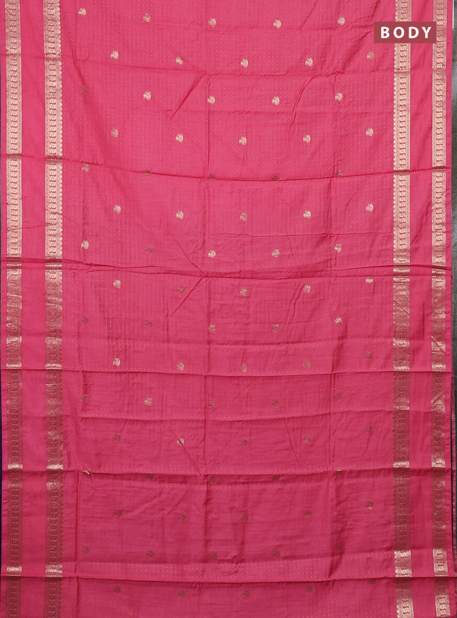 Semi chanderi saree pink and violet with allover zari woven buttas and rettapet zari woven border